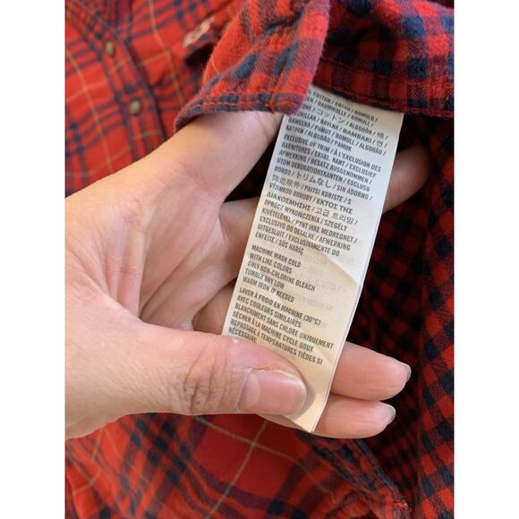 Hollister Women’s Shirt Red Blue Plaid Flannel Button Up Long Sleeve Logo Large - Picture 9 of 9